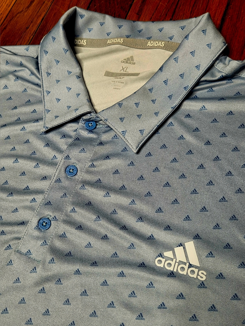 Adidas Golf Polo Mens XL Extra Large Gray Blue Geometric Logo Polo Shirt A4